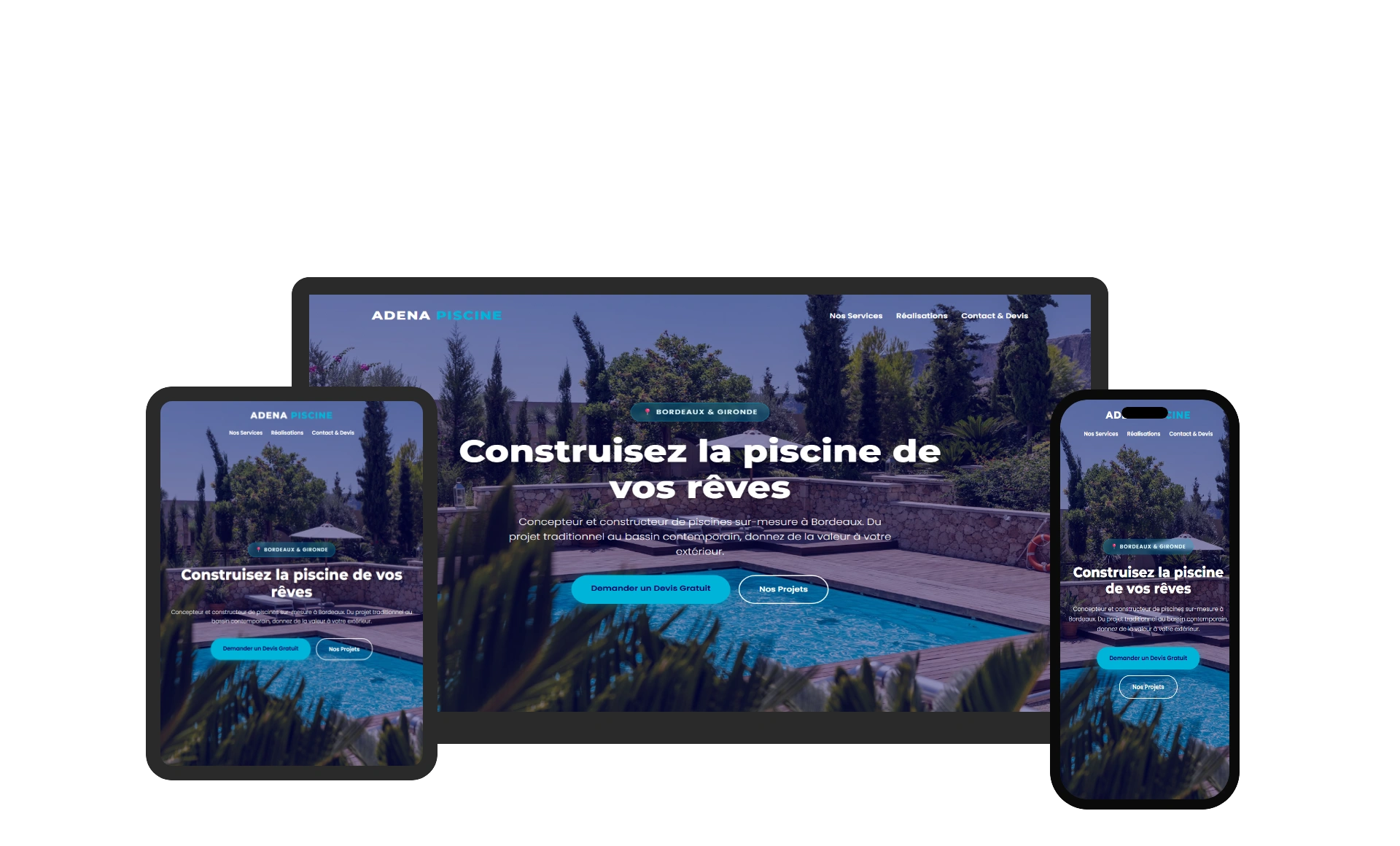 Aperçu du site ADENA PISCINES réalisé par Sycow Solutions