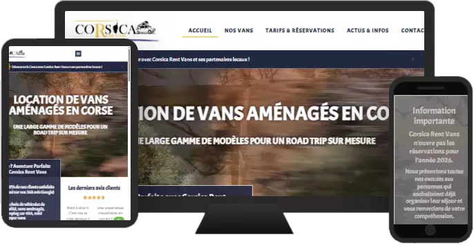 Aperçu du site web CORSICA RENT VANS - vitrine réalisé par Sycow Solutions