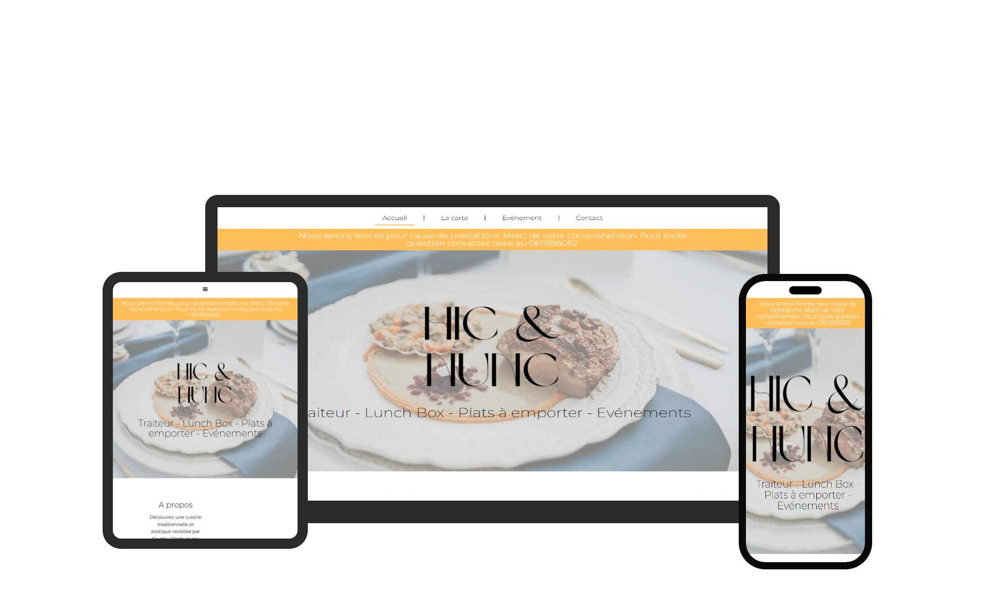 Aperçu du site web HIC ET NUNC TRAITEUR - vitrine réalisé par Sycow Solutions