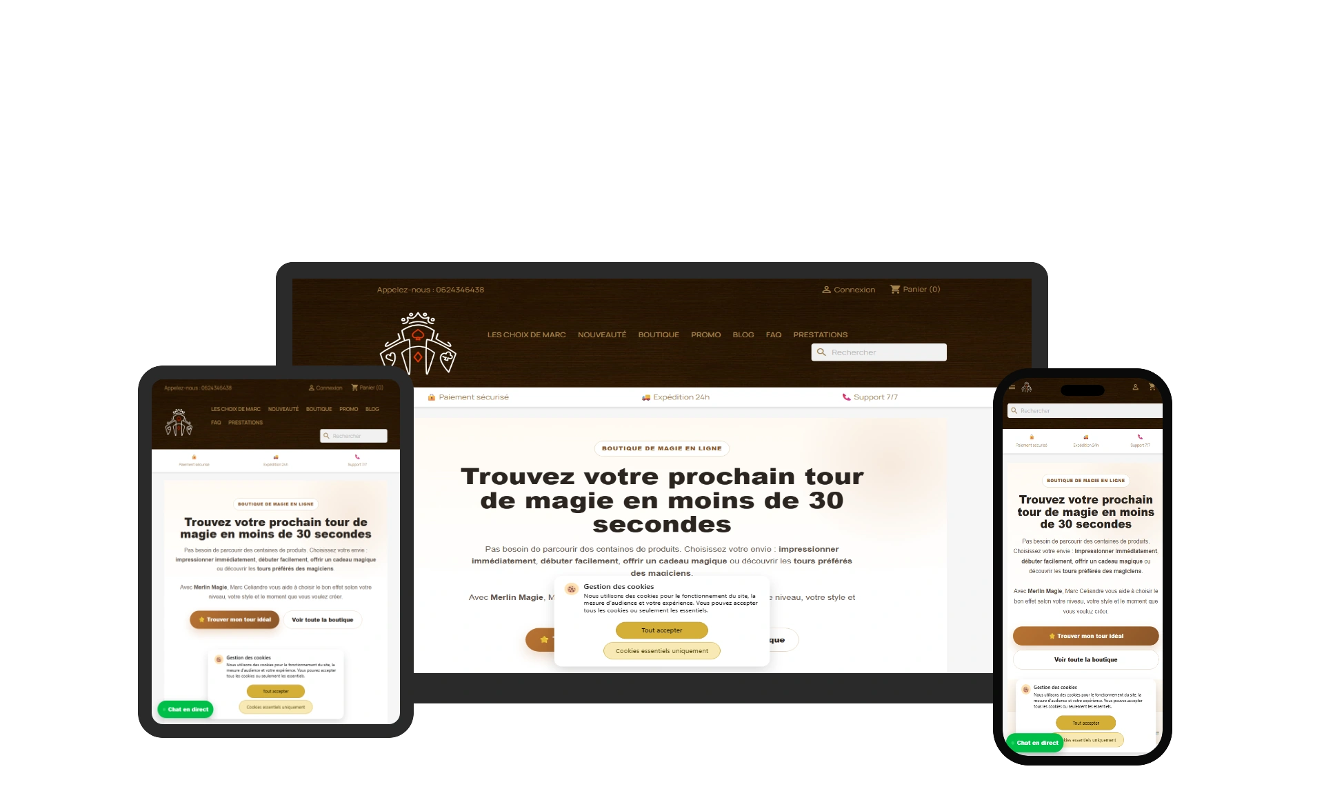 Aperçu du site web MERLIN MAGIE - vitrine réalisé par Sycow Solutions